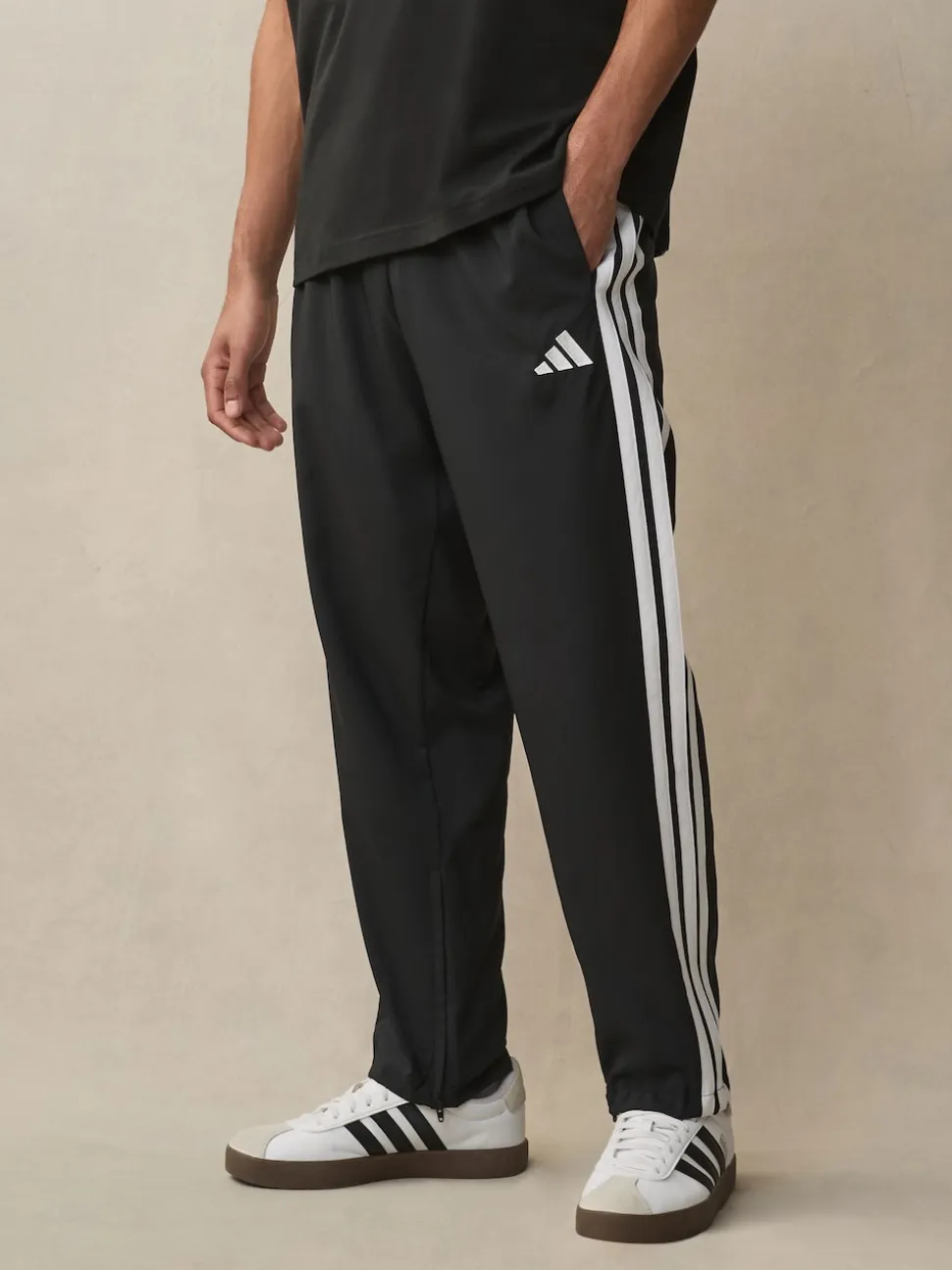 adidas Black Essentials 3-Stripes Stanford Open Hem Joggers