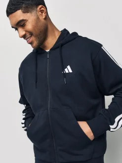 adidas Black Essentials 3-Stripes French Terry Full Zip Hoodie