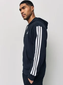 adidas Black Essentials 3-Stripes French Terry Full Zip Hoodie
