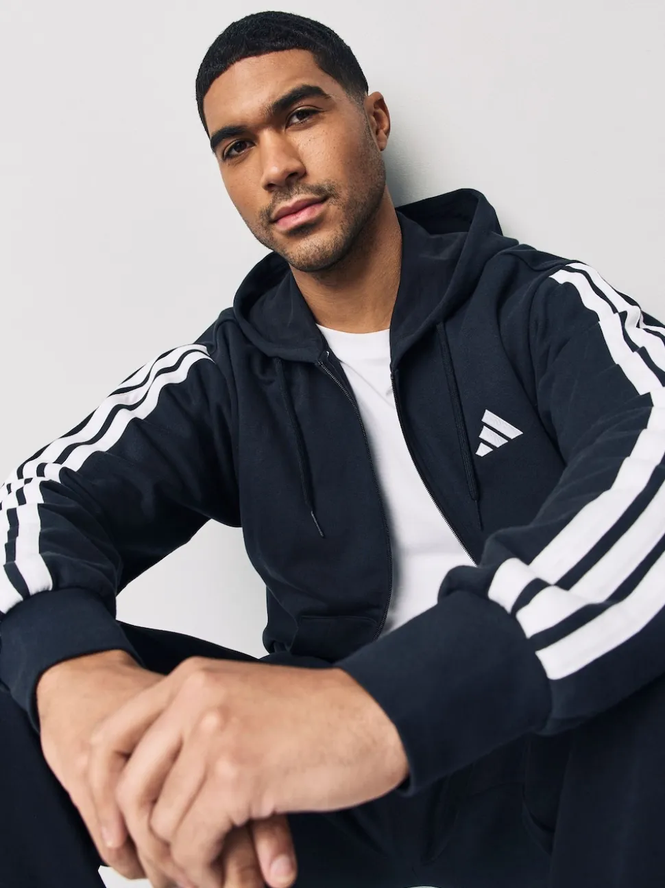 adidas Black Essentials 3-Stripes French Terry Full Zip Hoodie