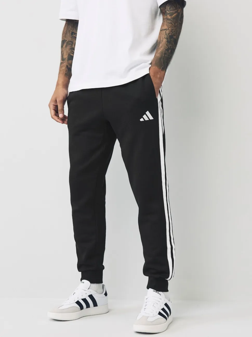 adidas Black Essentials 3-Stripes Fleece Joggers