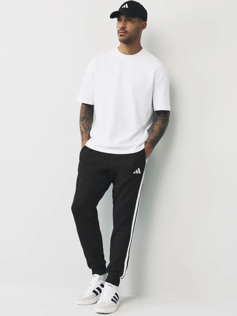 adidas Black Essentials 3-Stripes Fleece Joggers