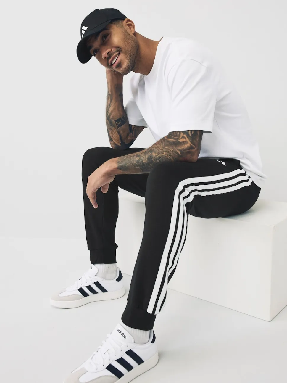 adidas Black Essentials 3-Stripes Fleece Joggers