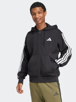 adidas Black Essentials 3-Stripes Fleece Hoodie