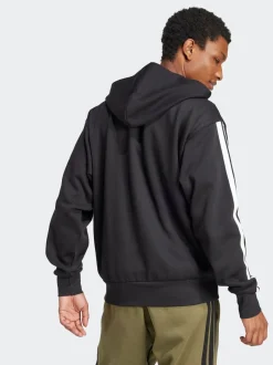 adidas Black Essentials 3-Stripes Fleece Hoodie