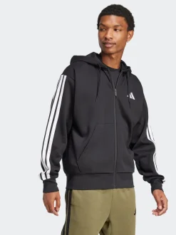 adidas Black Essentials 3-Stripes Fleece Hoodie