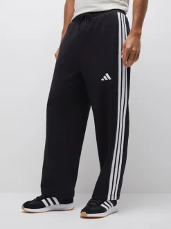 adidas Black Essentials Three Stripes Fleece Wide Leg Trousers
