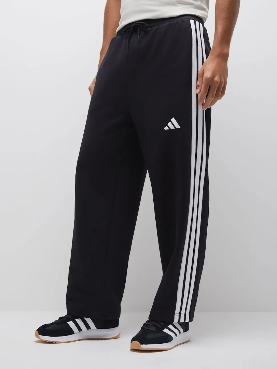 adidas Black Essentials Three Stripes Fleece Wide Leg Trousers