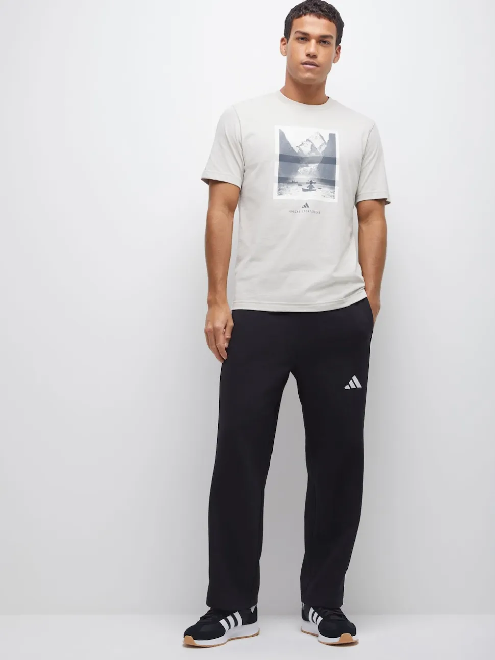 adidas Black Essentials Three Stripes Fleece Wide Leg Trousers