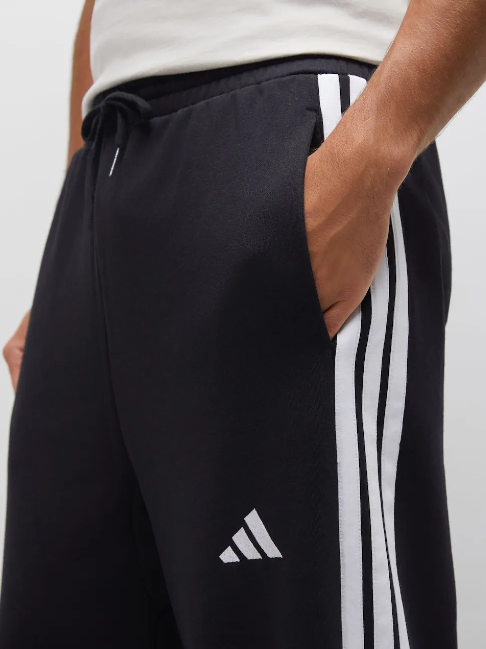 adidas Black Essentials Three Stripes Fleece Wide Leg Trousers