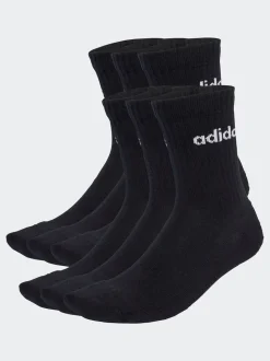 Adidas Black Linear Crew Socks Cushioned Socks 6 Pack