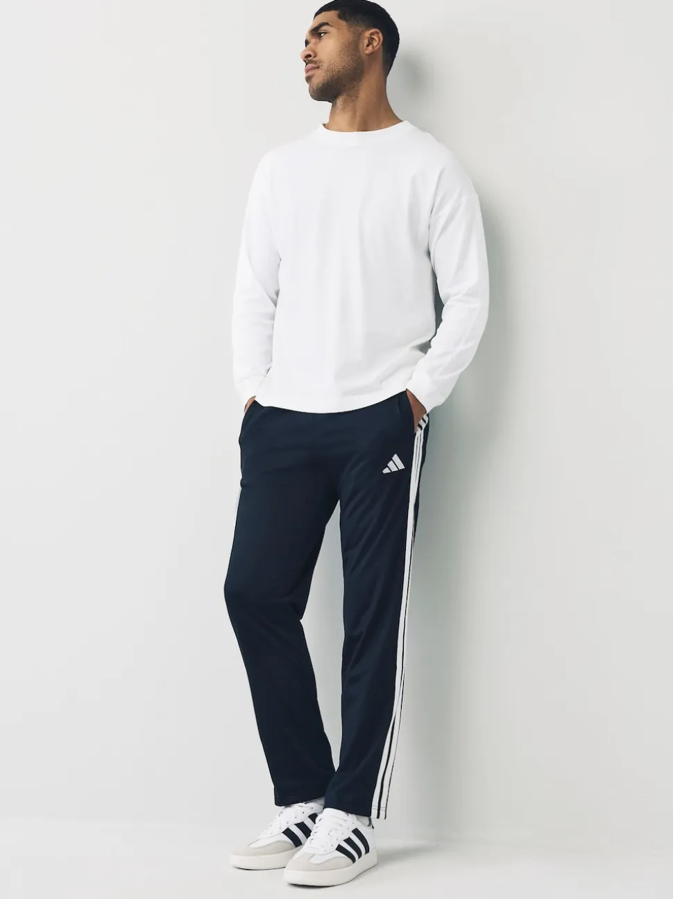 adidas Black Regular Fit 3-Stripes Tricot Open Hem Track Joggers