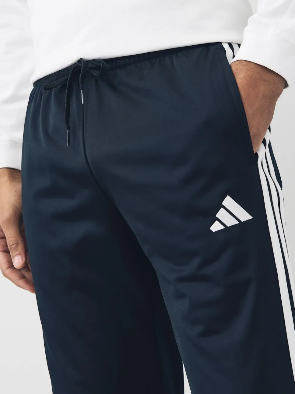 adidas Black Regular Fit 3-Stripes Tricot Open Hem Track Joggers