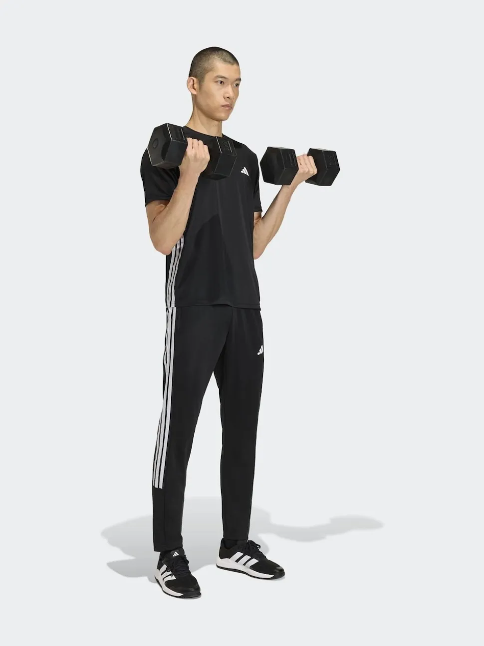 adidas Black Workout Essentials All-Set 3-Stripes Knit Joggers