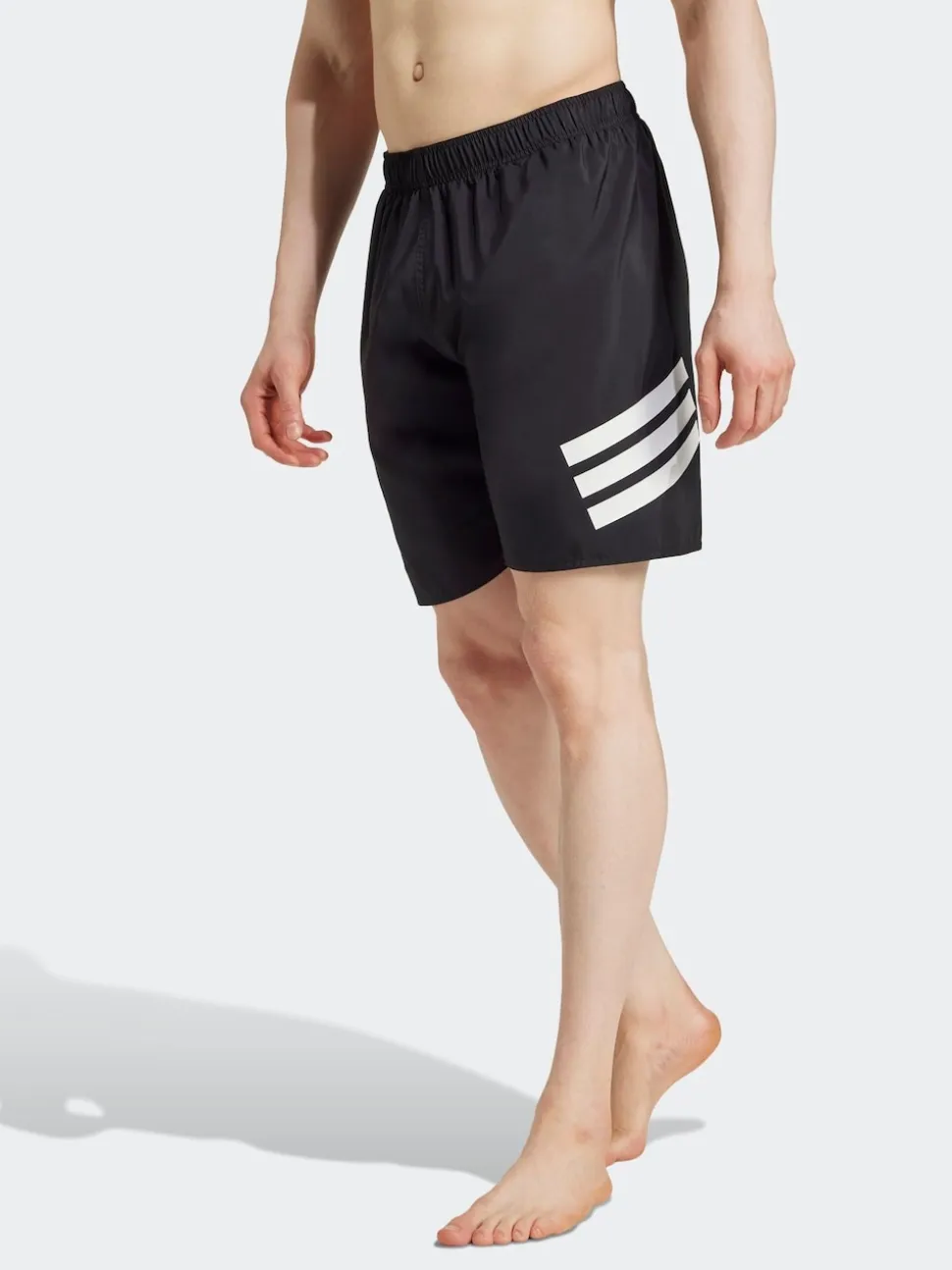adidas Black/White 3-Stripes 8 Inch Swim Shorts