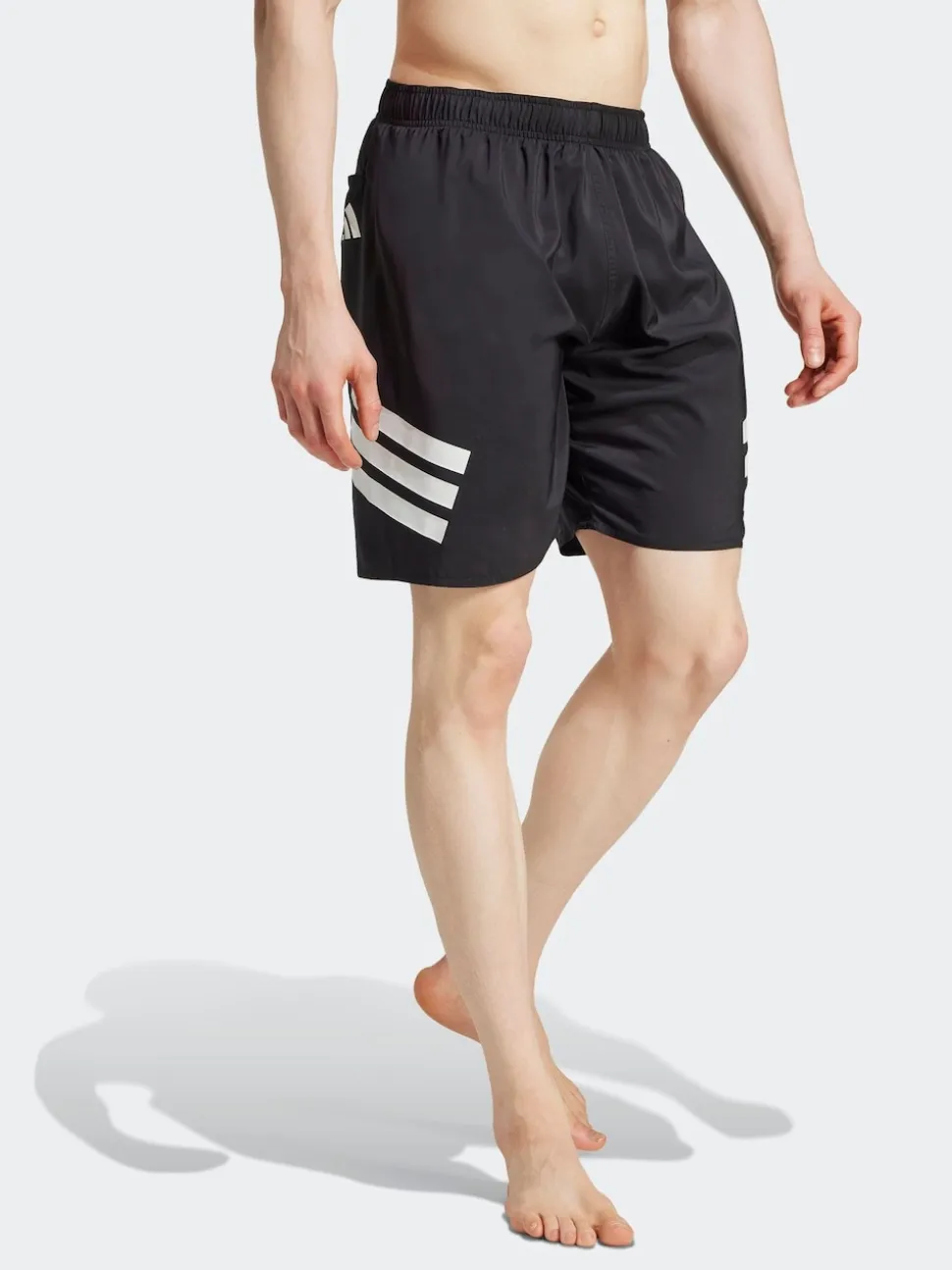 adidas Black/White 3-Stripes 8 Inch Swim Shorts
