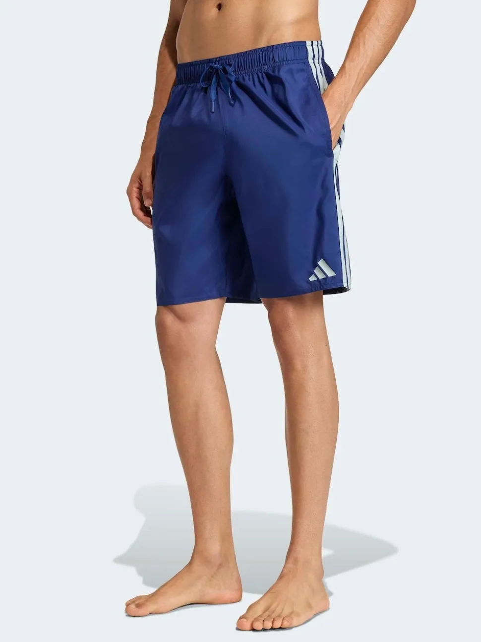 adidas Blue 3 Stripes Swim Shorts 8 Inch