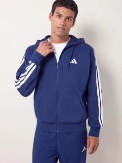 adidas Blue Essentials 3-Stripes French Terry Full Zip Hoodie