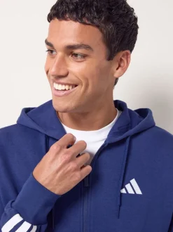 adidas Blue Essentials 3-Stripes French Terry Full Zip Hoodie