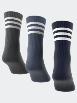 adidas Blue 3-Stripe Crew Length Socks 3 Pack