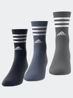 adidas Blue 3-Stripe Crew Length Socks 3 Pack