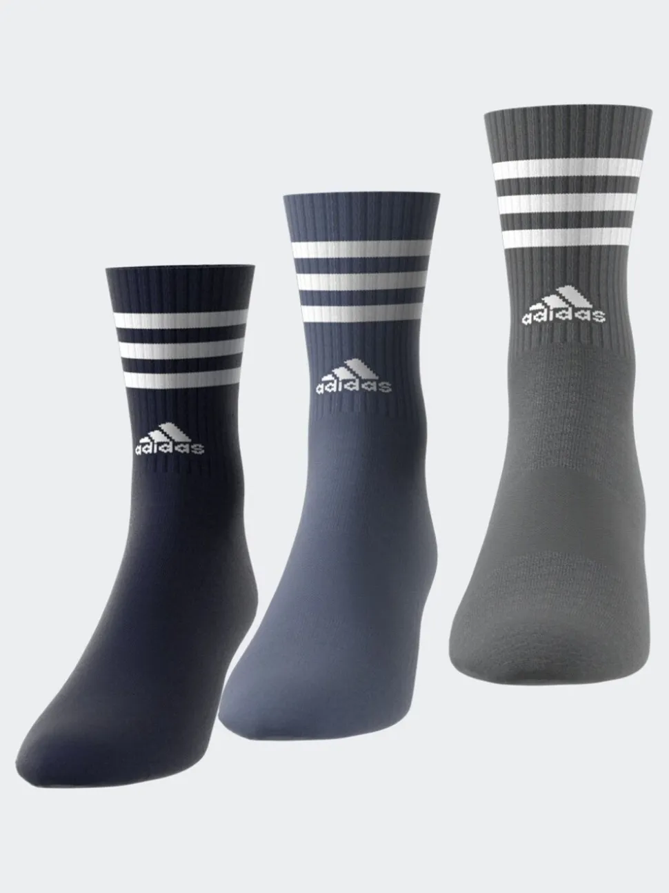 adidas Blue 3-Stripe Crew Length Socks 3 Pack