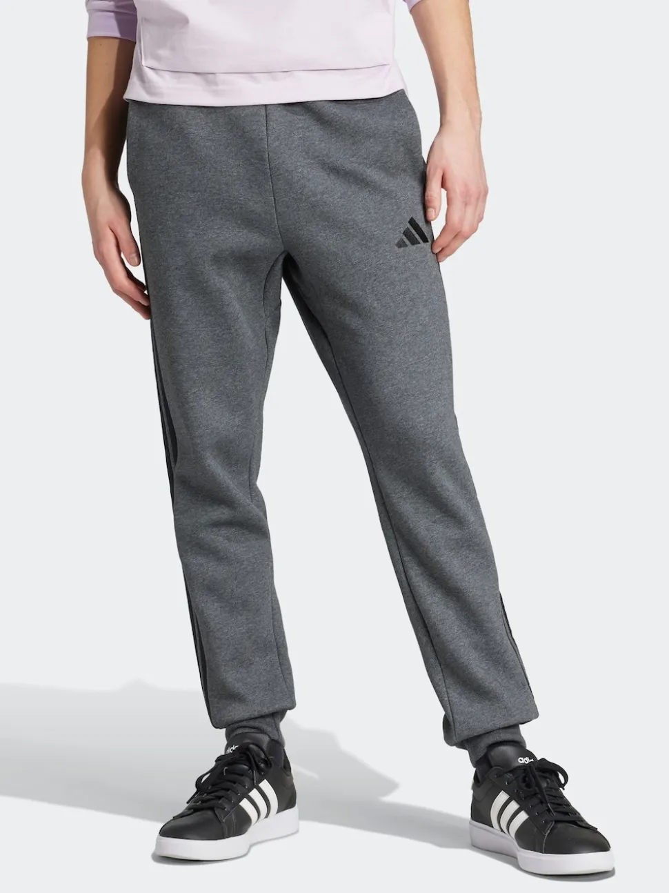 adidas Grey Black Essentials 3-Stripes Fleece Joggers