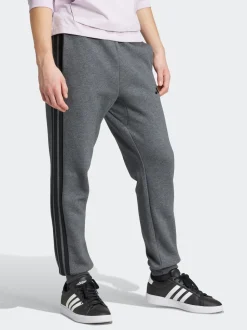 adidas Grey Black Essentials 3-Stripes Fleece Joggers