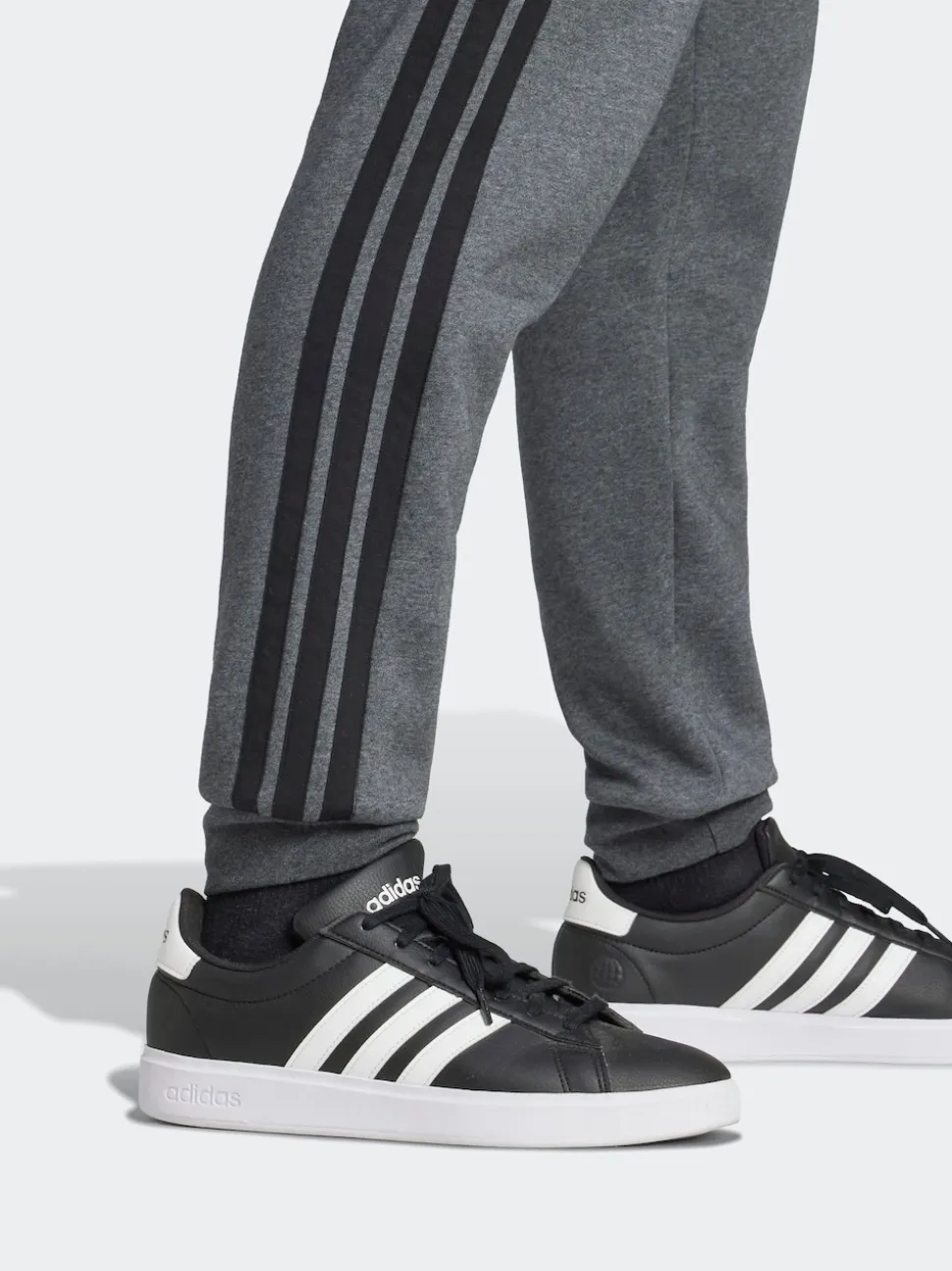adidas Grey Black Essentials 3-Stripes Fleece Joggers