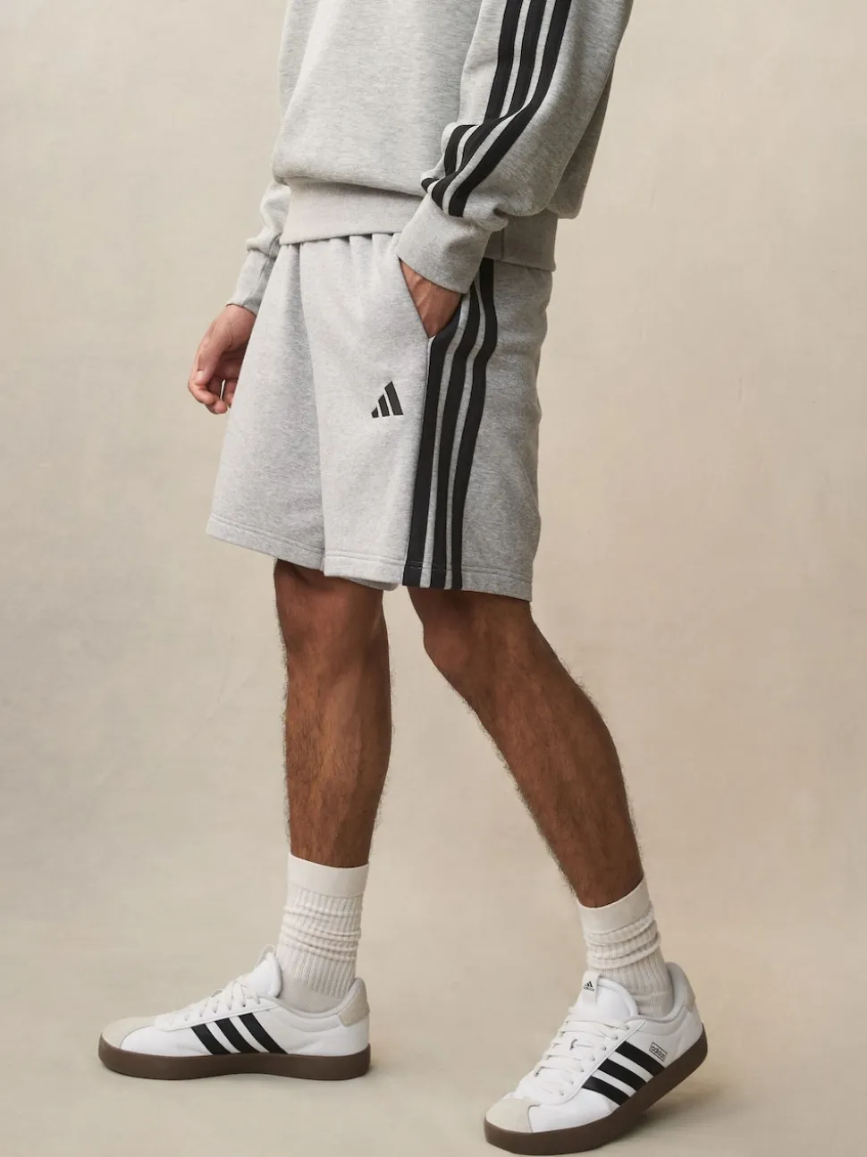 adidas Grey Essential 3-Stripes French Terry Shorts