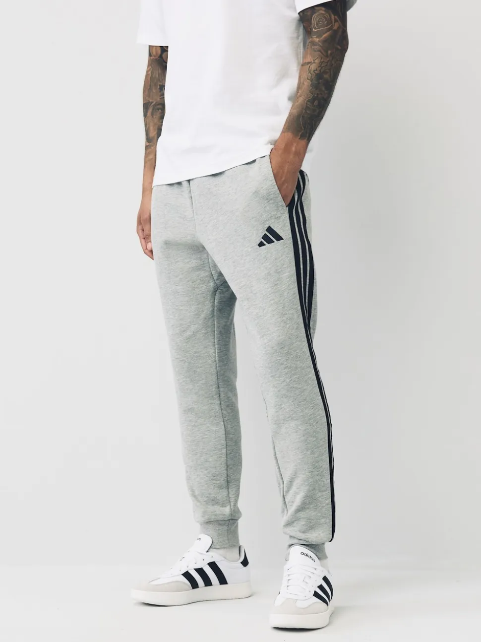 adidas Grey Essentials 3-Stripes Fleece Joggers