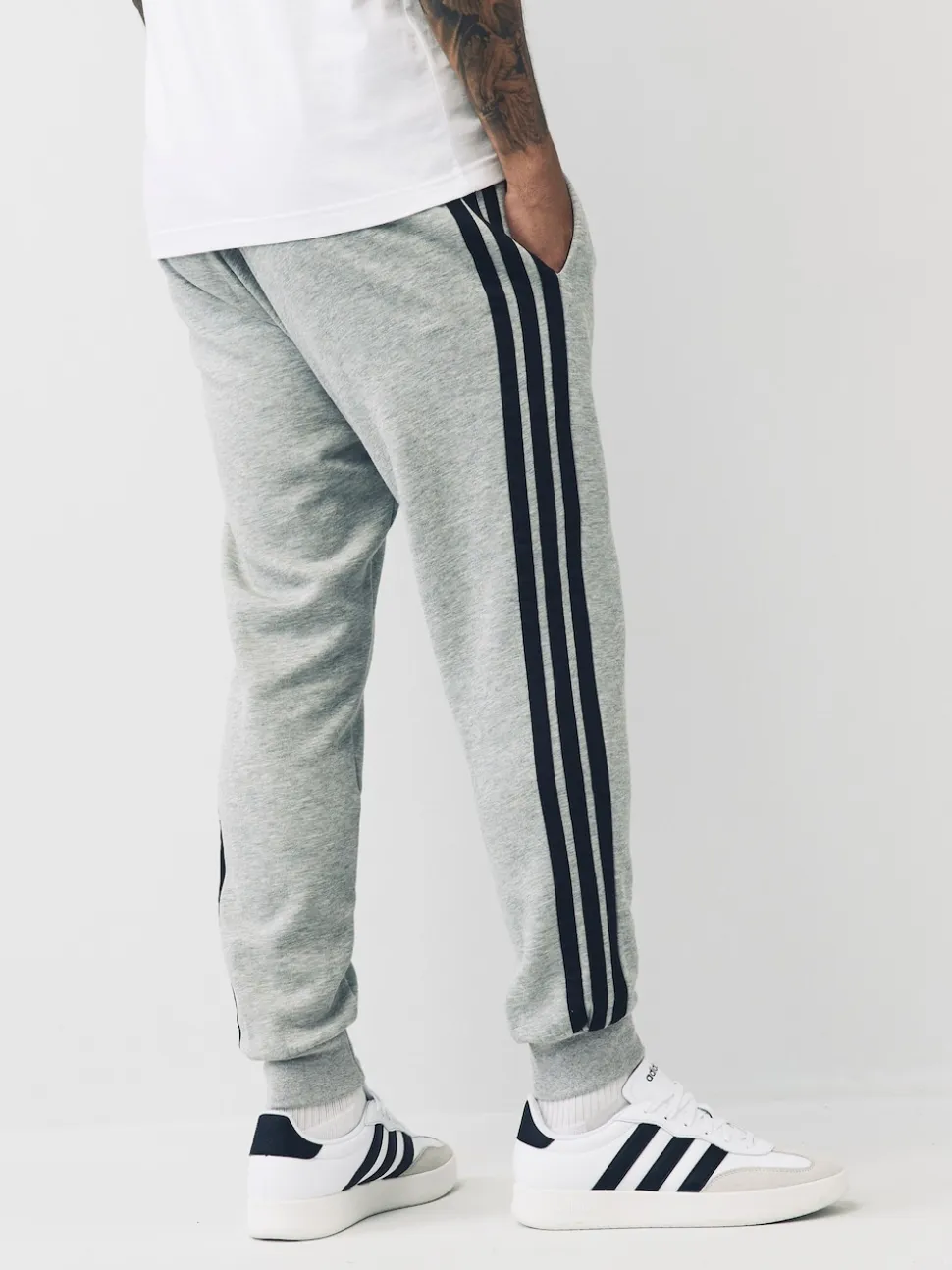 adidas Grey Essentials 3-Stripes Fleece Joggers