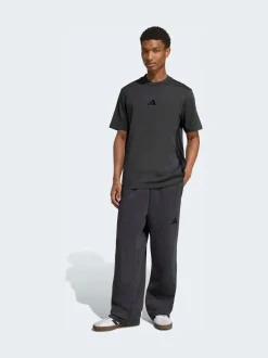 adidas Grey Essentials Three Stripes Fleece Wide Leg Trousers