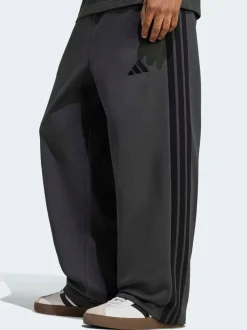 adidas Grey Essentials Three Stripes Fleece Wide Leg Trousers
