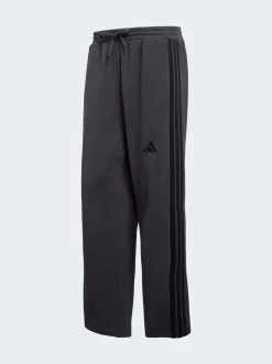 adidas Grey Essentials Three Stripes Fleece Wide Leg Trousers