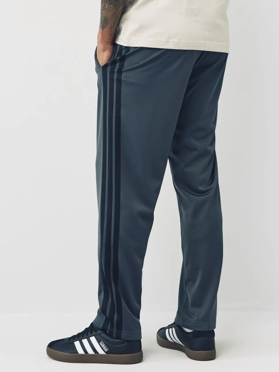 adidas Grey Regular Fit 3-Stripes Tricot Open Hem Track Joggers