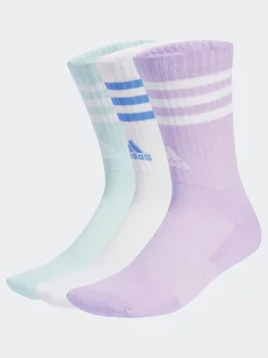 adidas Purple 3-Stripe Crew Length Socks 3 Pack