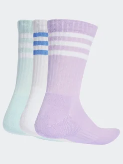 adidas Purple 3-Stripe Crew Length Socks 3 Pack
