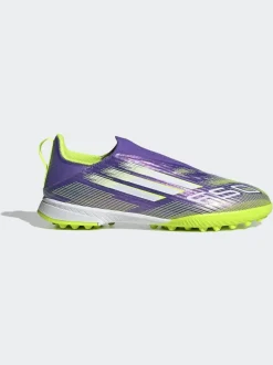 adidas Purple/Lime Kids F50 League Laceless Turf Boots