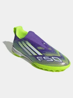 adidas Purple/Lime Kids F50 League Laceless Turf Boots