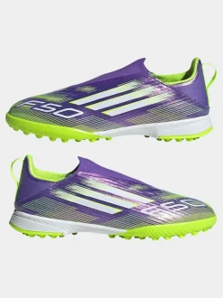 adidas Purple/Lime Kids F50 League Laceless Turf Boots