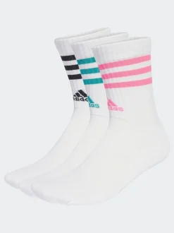 adidas White Ecru 3-Stripe Crew Length Socks 3 Pack