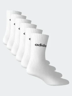 Adidas White Linear Crew Socks Cushioned Socks 6 Pack