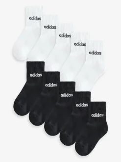 adidas White/Black Linear Crew Socks 10 Pack