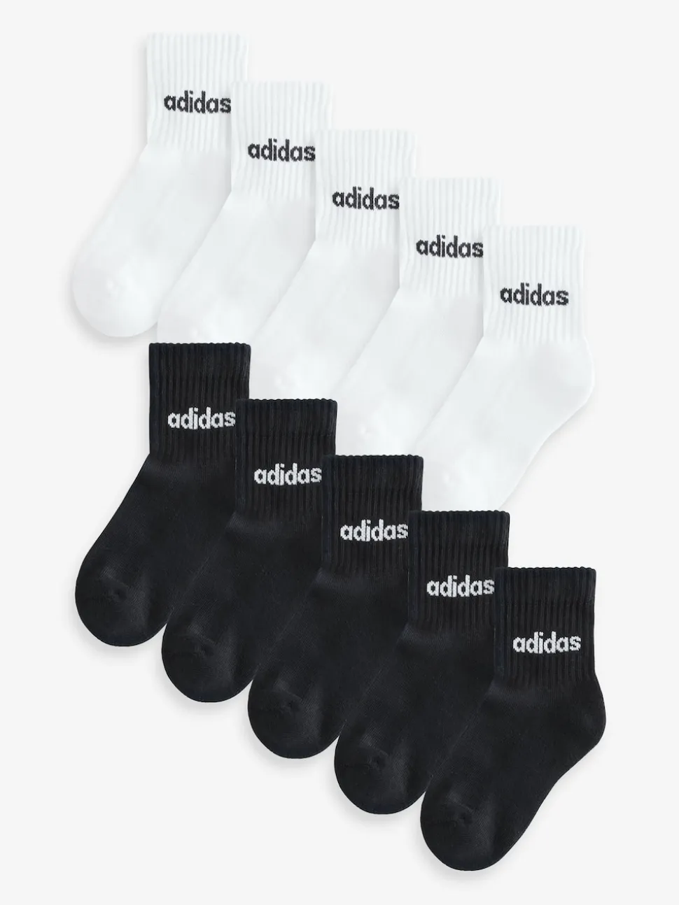 adidas White/Black Linear Crew Socks 10 Pack
