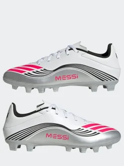 adidas White/Blue Adult F50 Messi Club Firm Ground Boots