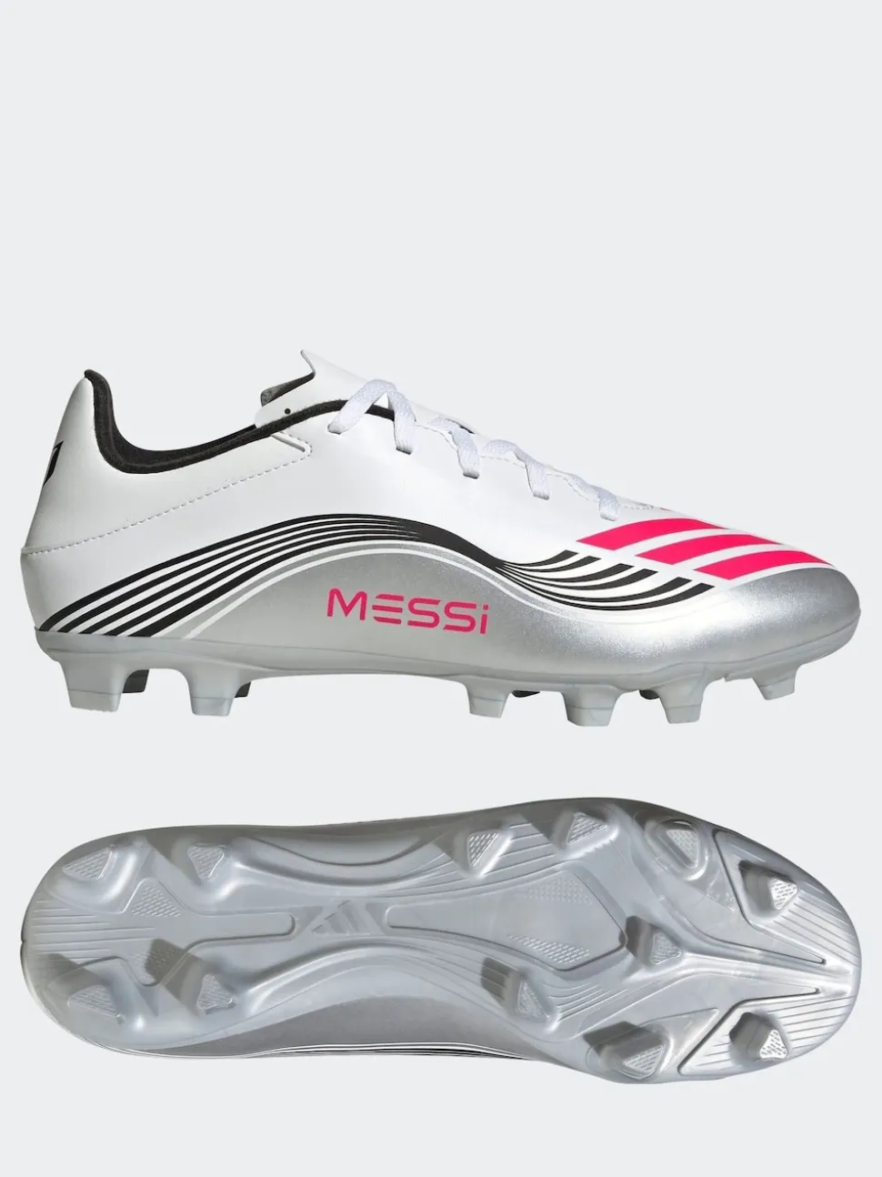 adidas White/Blue Adult F50 Messi Club Firm Ground Boots