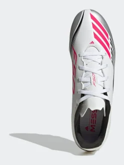 adidas White/Blue Adult F50 Messi Club Firm Ground Boots
