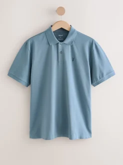 Airforce Blue Regular Fit Short Sleeve Pique Polo Shirt