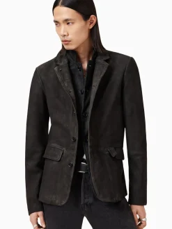 AllSaints Anthracite Grey Survey Grey Double Layered Suede Leather Blazer